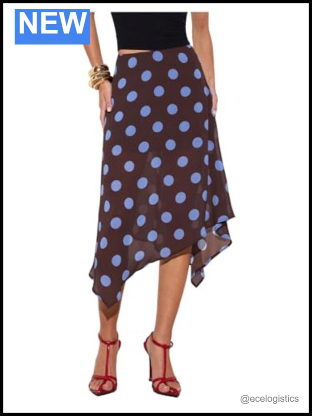 Women's Polka Dot Mesh A-Line Midi Skirt Asymmetrical Flared